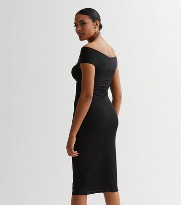 Black Bardot Twist Front Midi Bodycon Dress New Look