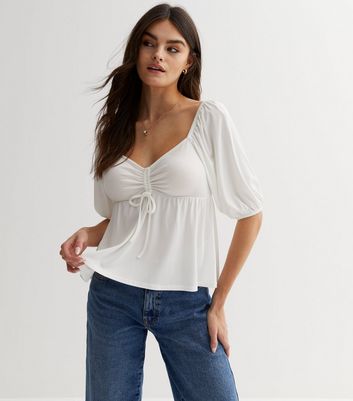 White Rib Twist Front Top New Look