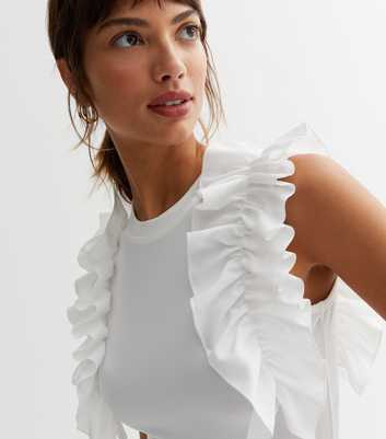 White Jersey Frill Sleeve Bodysuit