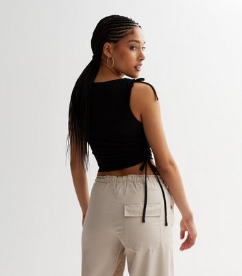 Black Drawstring Side Tie Top | New Look