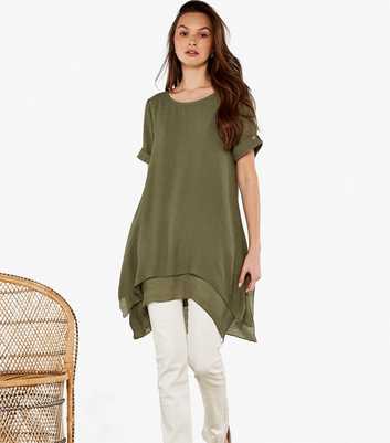 Apricot Olive Asymmetric Tunic Top