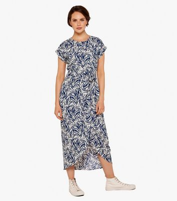 Apricot Off White Animal Print Midi Wrap Dress