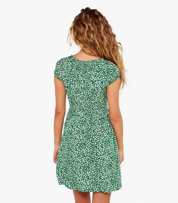 Apricot Green Ditsy Floral Frill Shirred Mini Dress | New Look