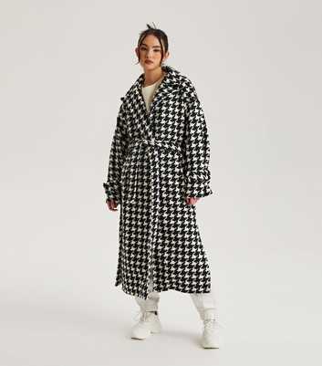 Urban Bliss Black Dogtooth Belted Long Coat