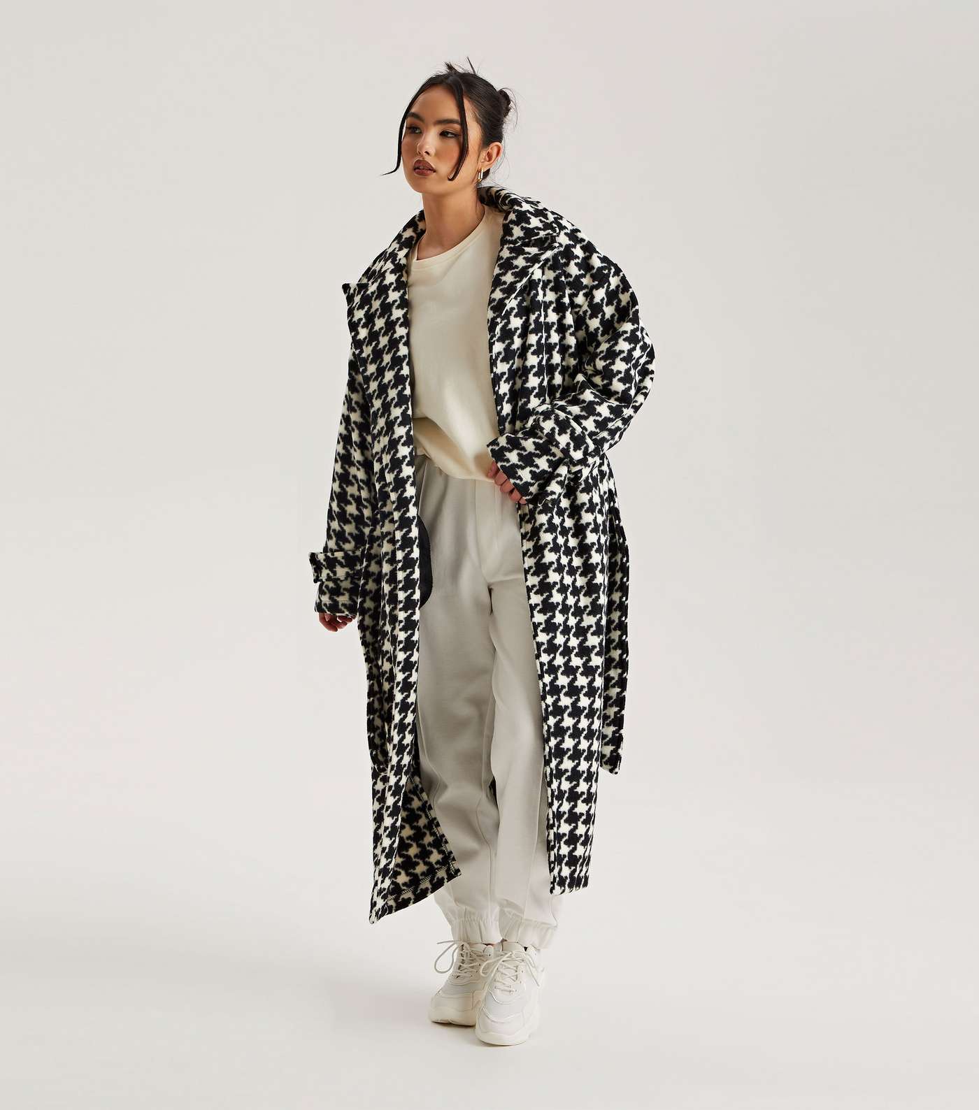 Urban Bliss Black Dogtooth Belted Long Coat Image 2