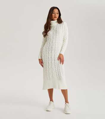Urban Bliss Cream Cable Knit Roll Neck Midi Dress