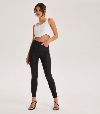 Urban Bliss Black Coated Leather-Look Skinny Jeans New Look