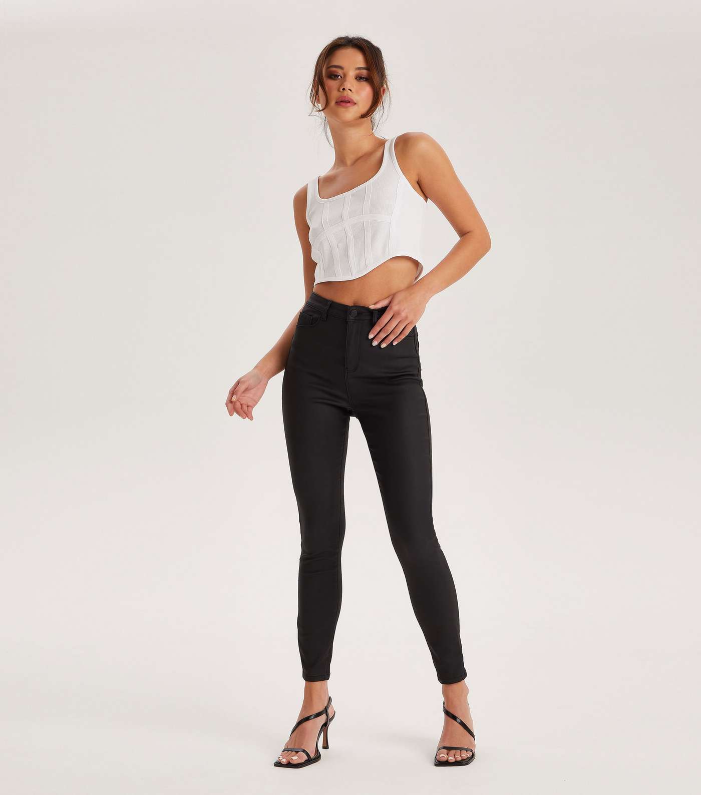 Urban Bliss Black Coated Leather-Look Skinny Jeans Image 2