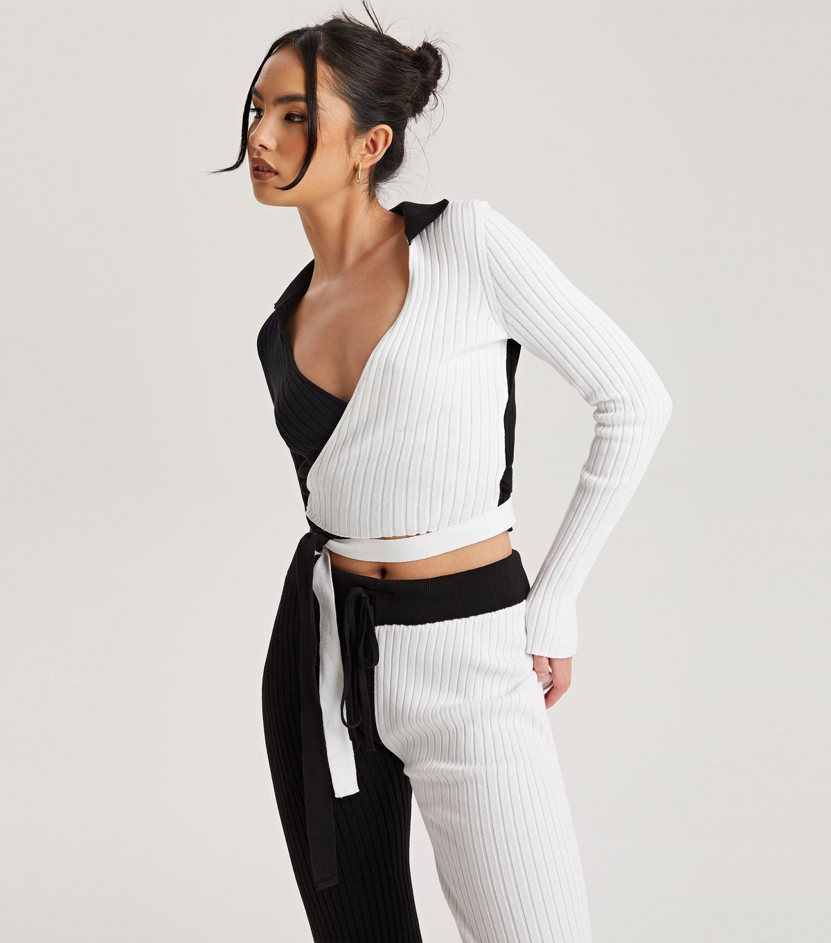 Urban Bliss Women's Black Pattern Black Colour Block Ribbed Wrap Cardigan New Look Uk Size 10