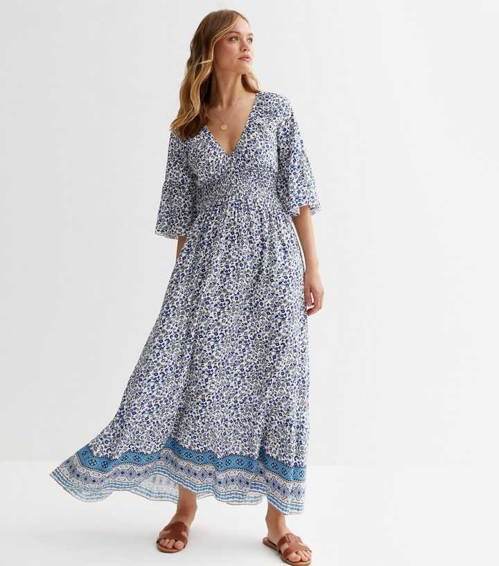 Floral Blue Shirred Top Summer Dress – mwai