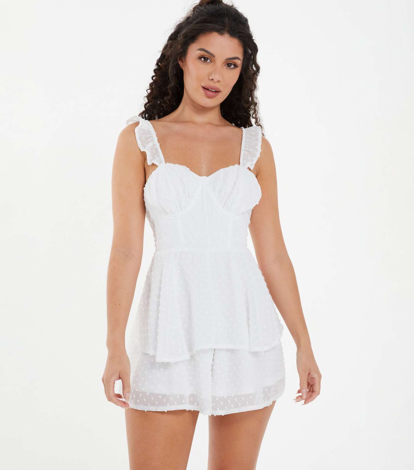 QUIZ White Frill Strappy Playsuit