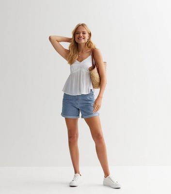 ONLY Pale Blue Denim High Waisted Mom Shorts New Look