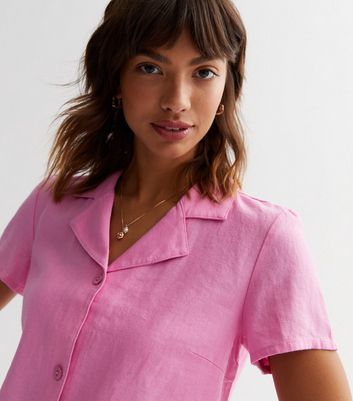 ONLY Pink Linen Blend Crop Short Sleeve Shirt New Look