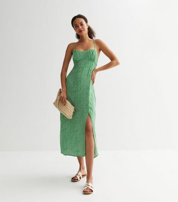 ONLY Tall Green Leopard Print Strappy Midi Dress New Look