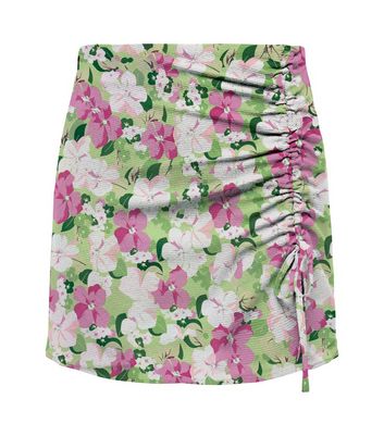 ONLY Green Floral Ruched Mini Skirt New Look
