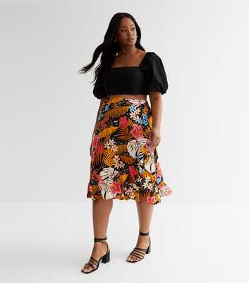 ONLY Curves Black Tropical Midi Wrap Skirt