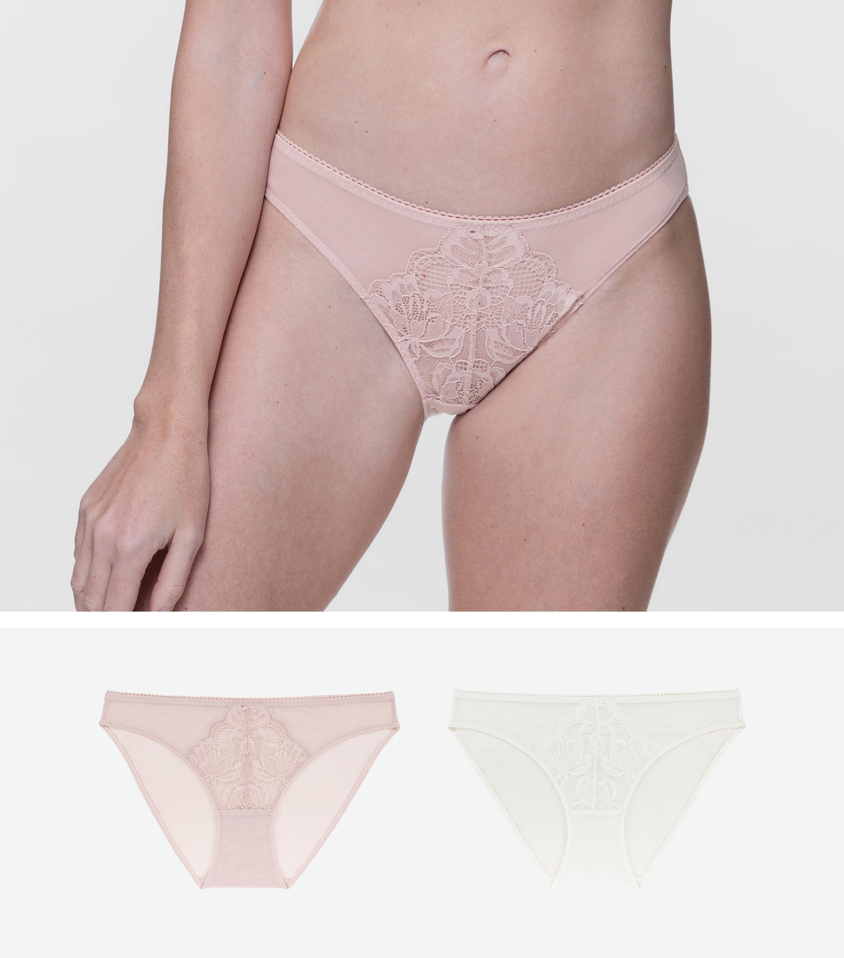 Women's 2 Pack Pink and Off White Lace Front Briefs Dorina New Look