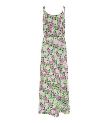 ONLY Green Floral Strappy Maxi Dress New Look