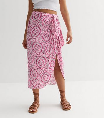 Petite Pink Paisley Sarong Midi Skirt New Look