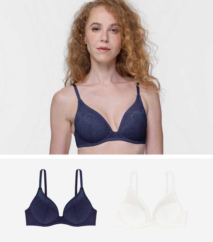 Dorina 2 Pack Navy and Off White Lace Plunge Bras