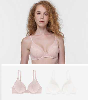 Dorina 2 Pack Pink and Off White Lace Plunge Bras