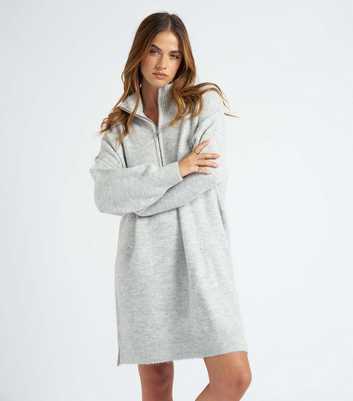 Urban Bliss Pale Grey Knit Zip Neck Oversized Mini Dress