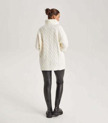 Urban Bliss Cream Cable Knit Zip Neck Jumper New Look