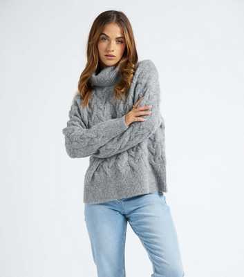 Urban Bliss Grey Cable Knit Roll Neck Jumper