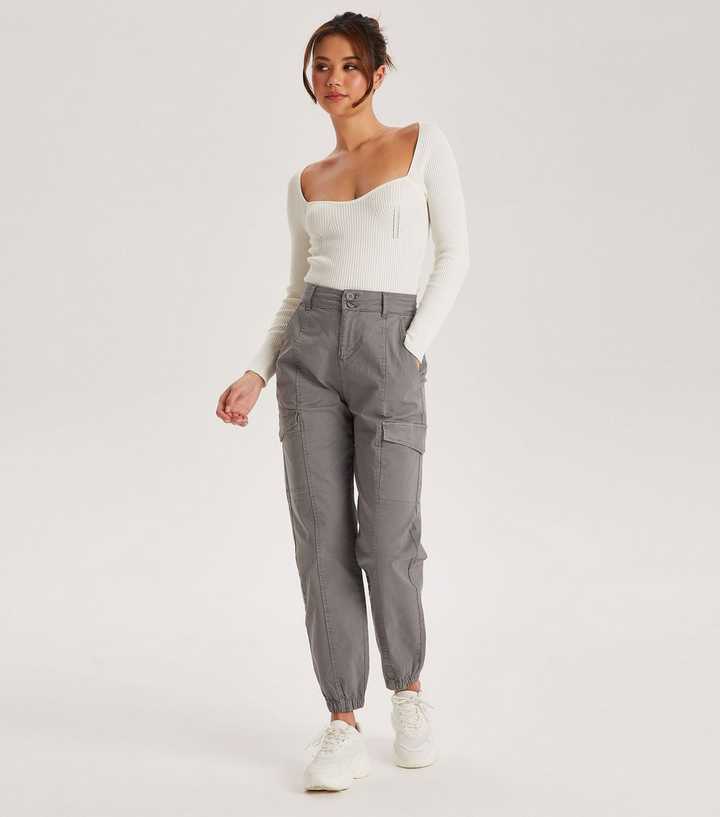 Urban Bliss Pale Grey Cuffed Cargo Trousers