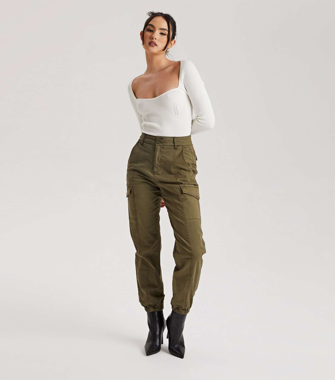 Urban Bliss Olive Cuffed Cargo Trousers Image 2