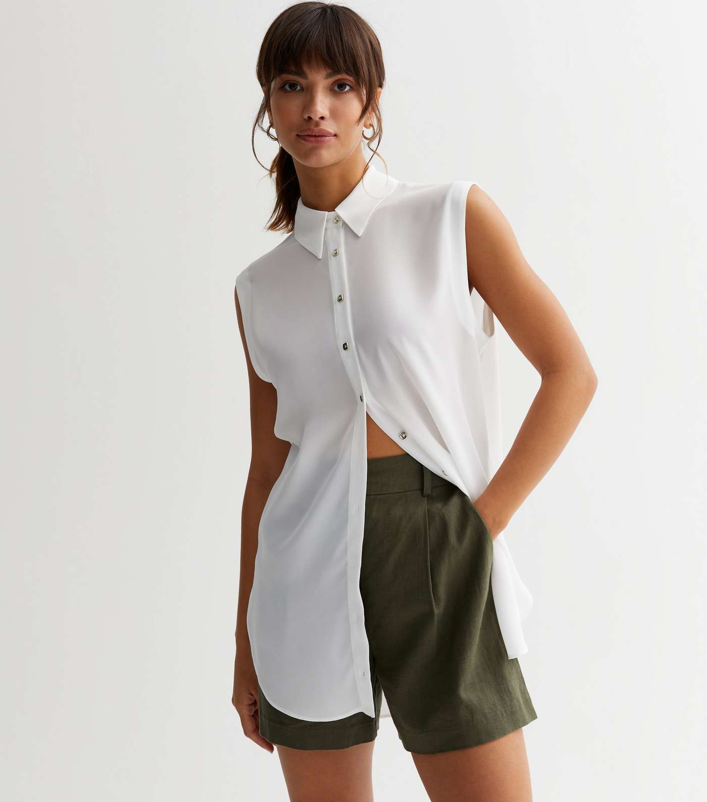 White Sleeveless Oversized Shirt