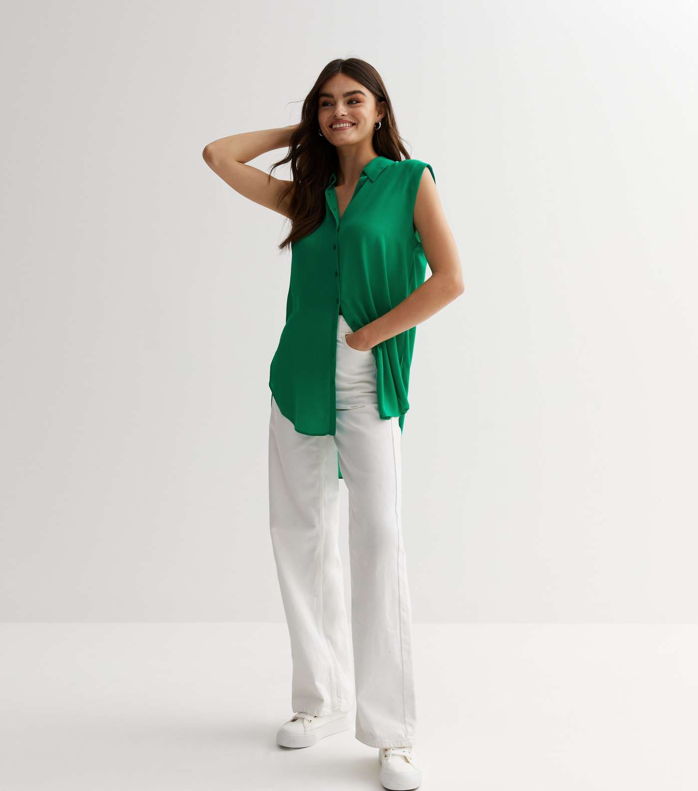 Green Sleeveless Oversized Shirt Image 2