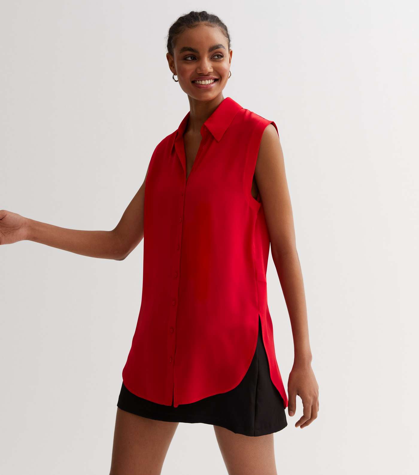 Red Sleeveless Oversized Shirt