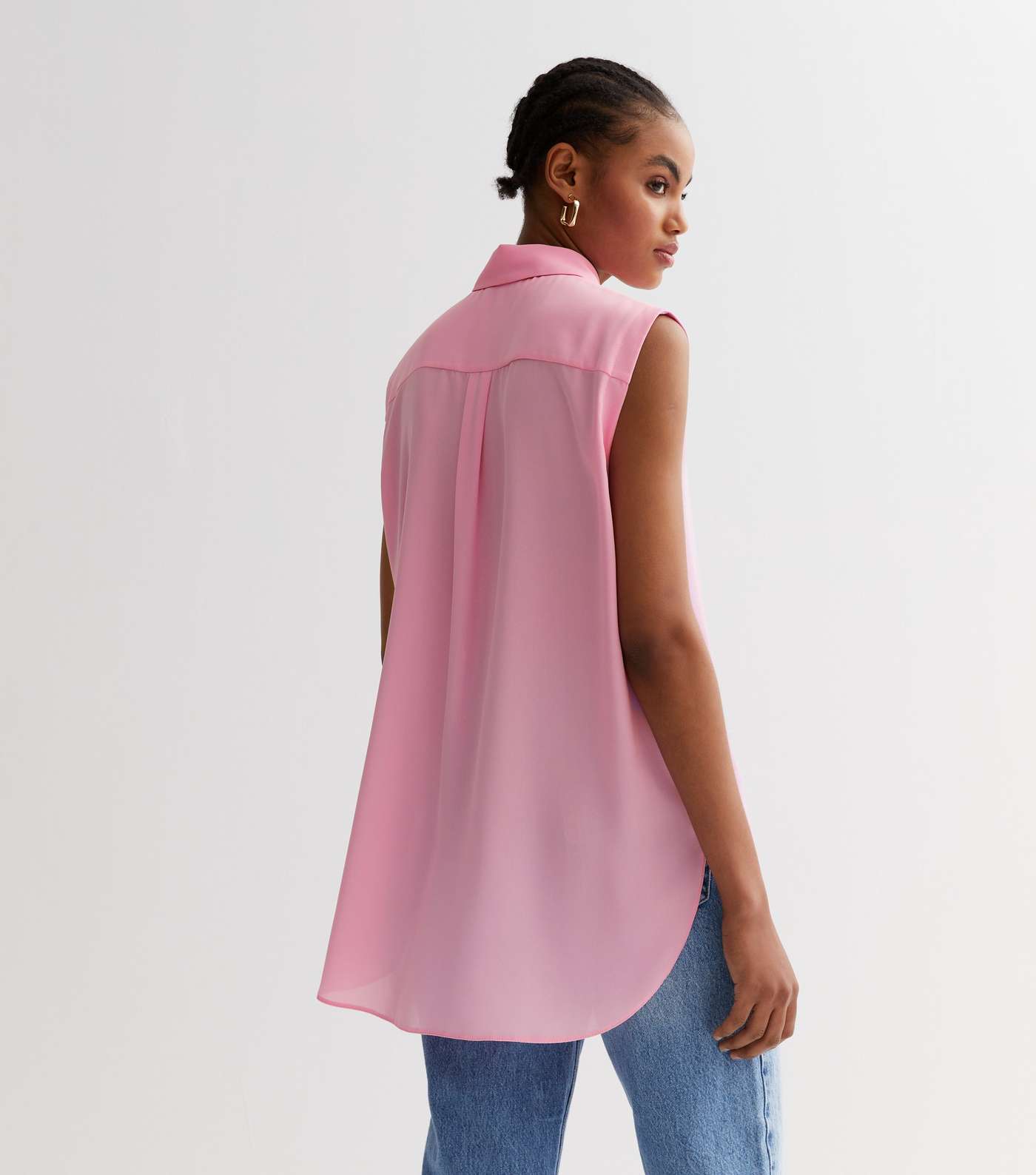 Pink Sleeveless Oversized Shirt Image 4