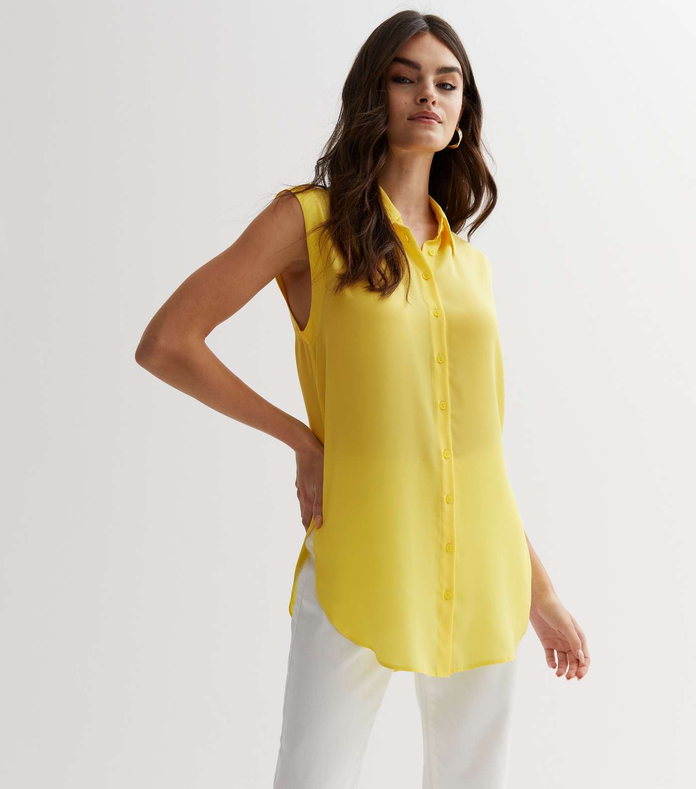 Yellow Sleeveless Oversized Shirt Image 2