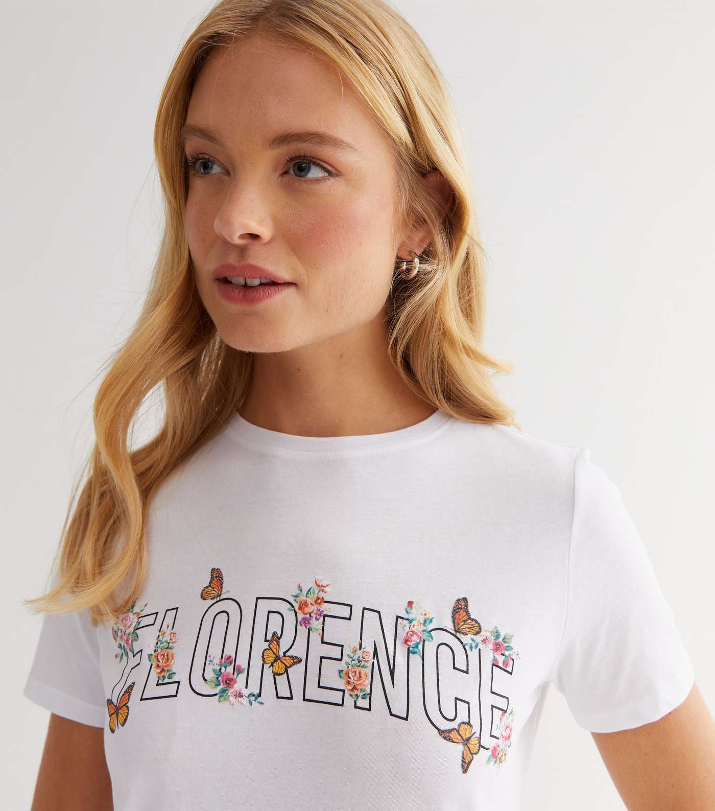 White Floral Butterfly Florence Logo T-Shirt Image 2