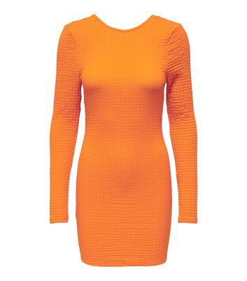 ONLY Bright Orange Long Sleeve Open Back Mini Dress New Look