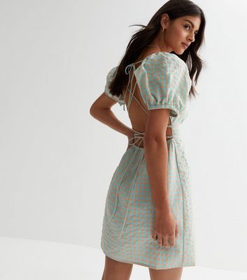 ONLY Pale Blue Gingham Puff Sleeve Mini Dress New Look