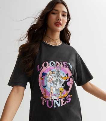 Black Looney Tunes Cartoon Oversized Logo T-Shirt