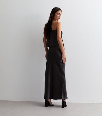 Long black outlet satin skirt evening