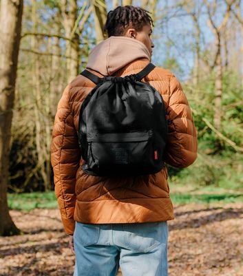 Artsac Black Pocket Front Drawstring Backpack New Look