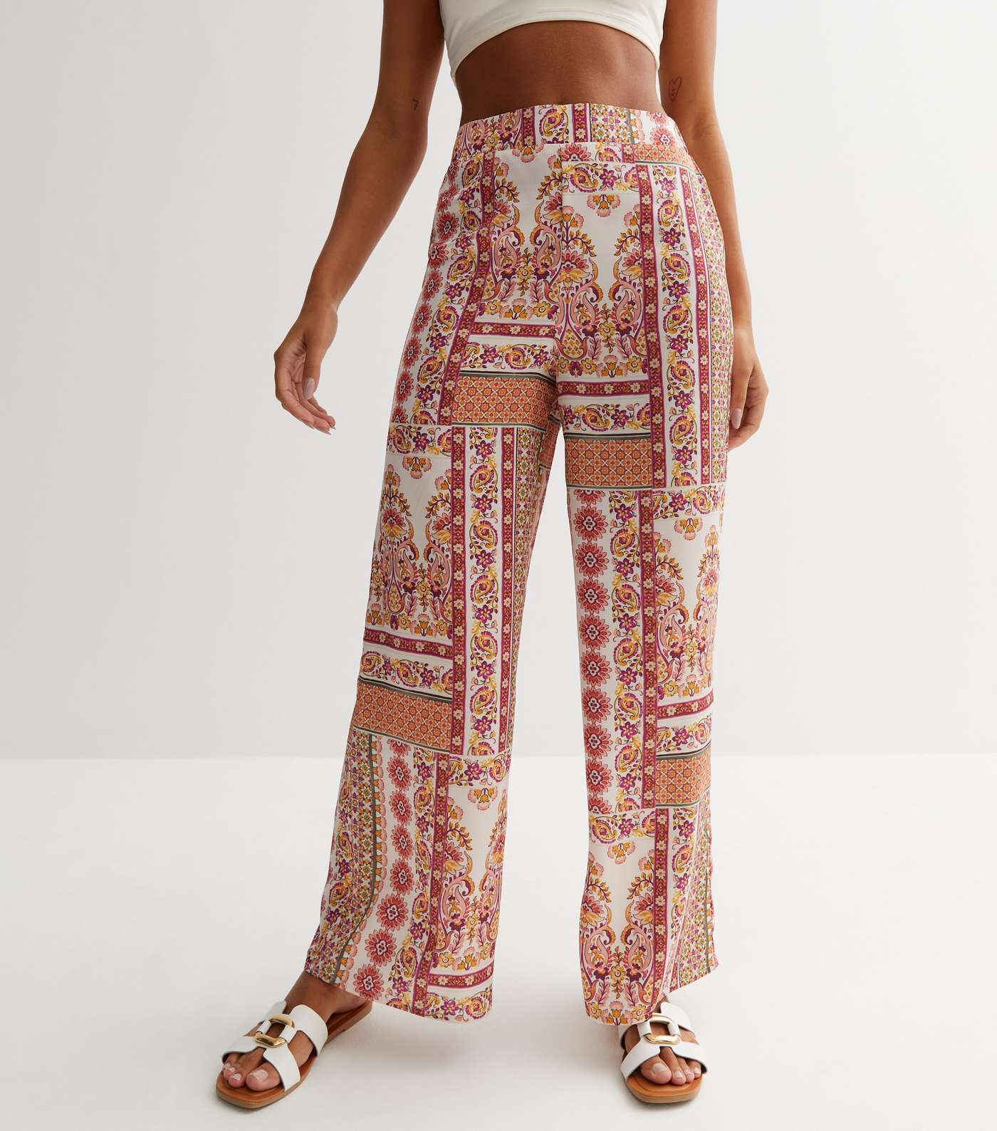 Pink Paisley Satin Wide Leg Trousers Image 2