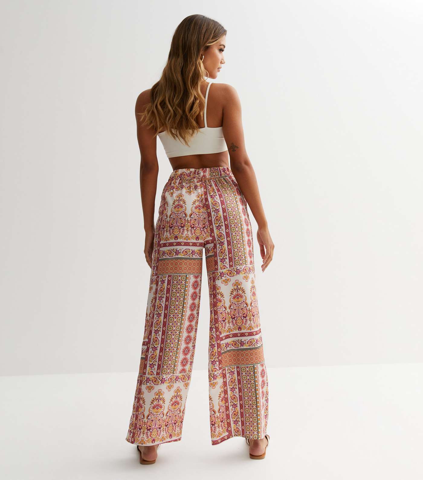 Pink Paisley Satin Wide Leg Trousers Image 4