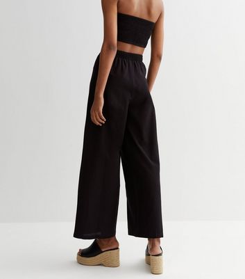 Buy Black Tie Waist Wide Leg Trousers with Linen from the Next UK online  shop