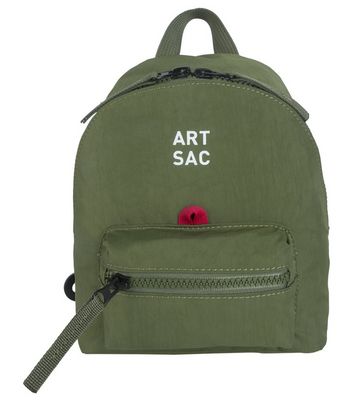 Artsac Khaki Logo Zip Pocket Front Small Backpack