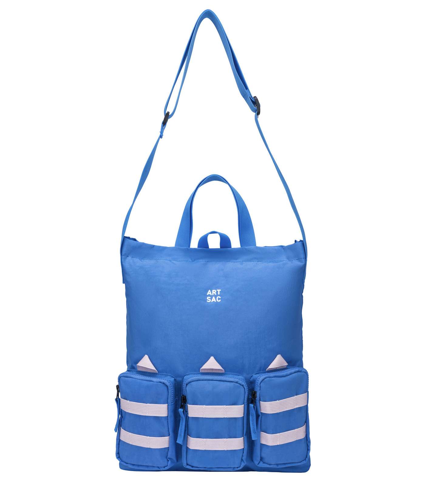 Artsac Bright Blue 3 Zip Pocket Front Tote Bag Image 4