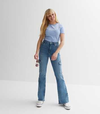 Girls Blue Cargo Flared Jeans