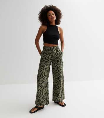 Wednesday's Girl Khaki Animal Print Wide Leg Trousers