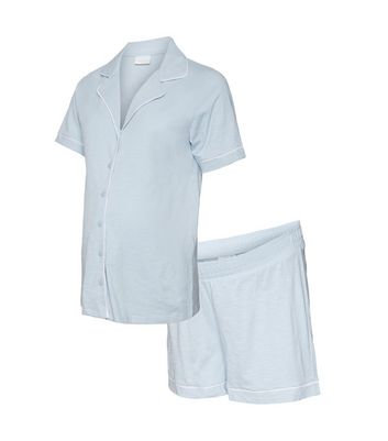 Mamalicious Maternity Pale Blue Jersey Piping Short Pyjama Set New Look