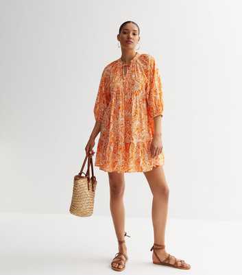 Orange Paisley Oversized Mini Smock Dress